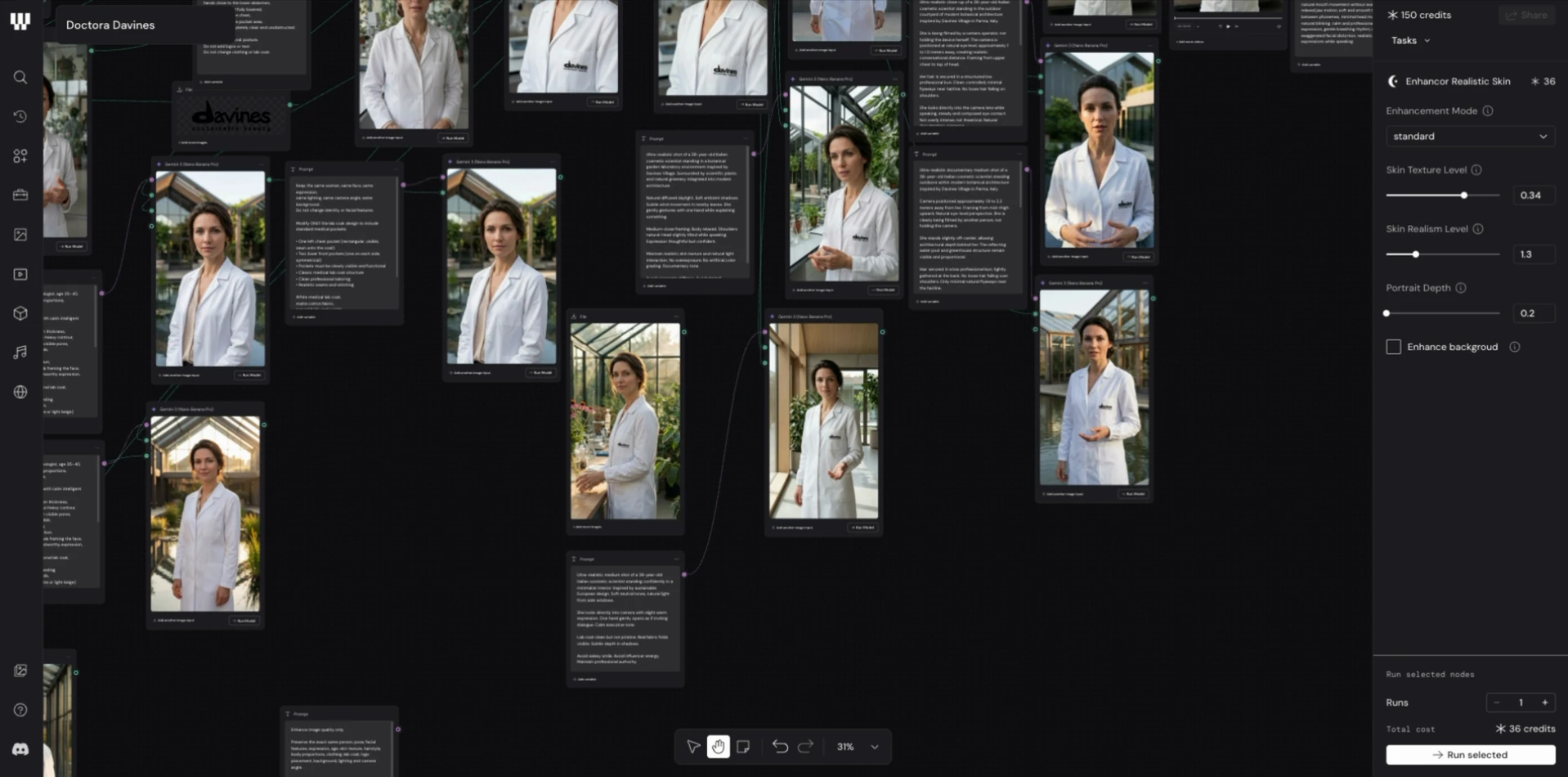 Tablero de generación con las variantes de la Doctora Davines