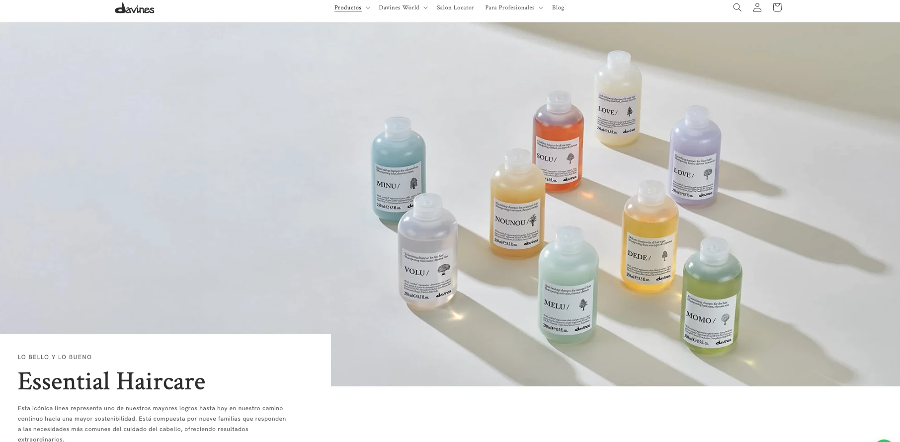 Portada de Essential Haircare en la tienda de Davines Perú